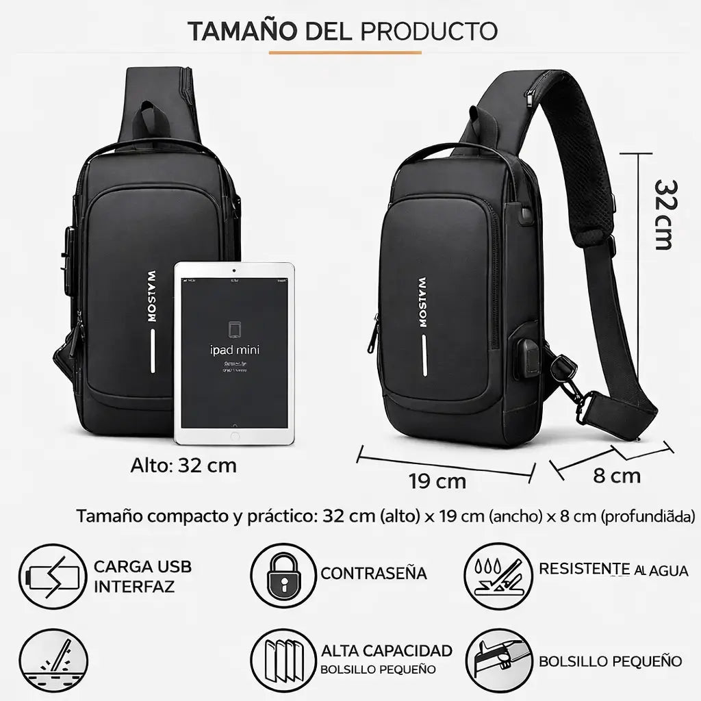 Bolso Antirrobo con carga USB y bloqueo de seguridad